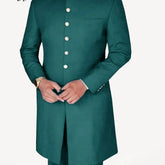 New Men Suits African Long Jacket Grey Elegant Gold Buttons Groomsmen Party Man Formal Costume 2 Pieces Male Tuxedos peacock green